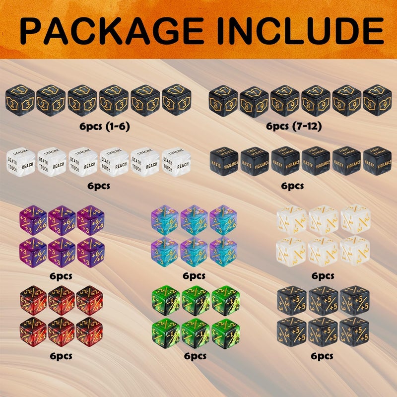 LAMJAM 60 PCS MTG Dice Counters Bulk Ability Keywords Counter 1/+1 Shield Life Buff Tokens 6 Sided Dice Set for MTG, TCG, Cards Gaming Accessories - Image 3